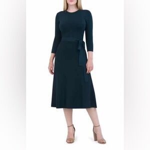 Eliza J fit and flare tie belt sweater dress XL in spruce